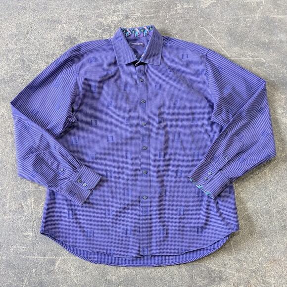Marco Brunelli Houndstooth Shirt Mens 2XL XXL Purple Paisley Cuffs Button Up - Picture 1 of 11